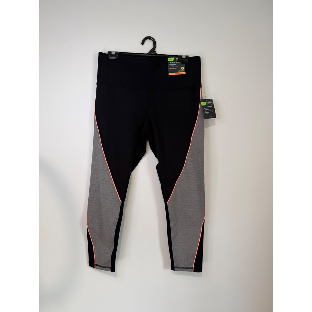 Xersion Move Womens High Rise 7/8 Ankle Leggings Black Gray Neon Large
